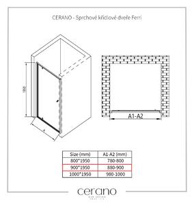 Cerano Ferri, 1-krídlové sprchové krídlové dvere 90x195 cm, 6mm číre sklo, chrómový profil, CER-CER-425626