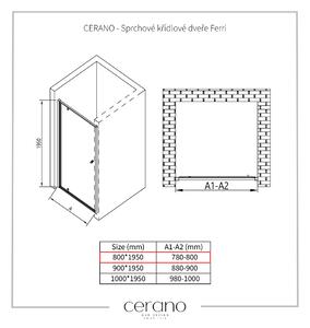 CERANO - Sprchové krídlové dvere Ferri L/P - čierna matná, transparentné sklo - 80x195 cm