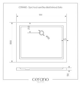 CERANO - Sprchová vanička obdĺžniková Soto - biela lesklá - 90x80 cm