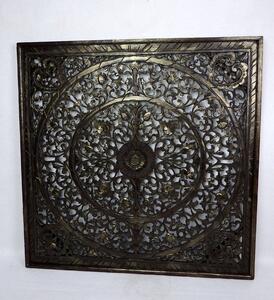 Dekorácia na stenu MANDALA hnedá gold, 100x100 cm, drevo, ručná práca