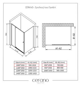 CERANO - Sprchovací kút Santini L/P - čierna matná, transparentné sklo - 100x80 cm - krídlový