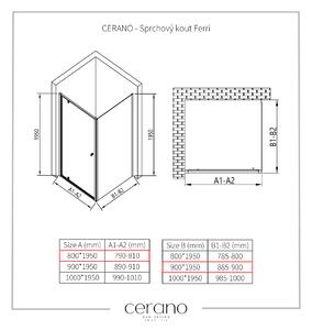 Cerano Ferri, krídlový sprchovací kút 80(dvere) x 90(stena) x 195 cm, 6mm číre sklo, chrómový profil, CER-CER-427441