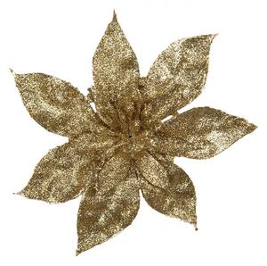 Zlatá trblietavá umelá dekorácia vianočná hviezda Poinsettia - Ø 15*2 cm - Clayre & Eef