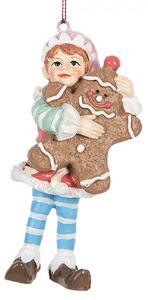 Závesná vianočná dekorácia Elf s perníčkom - 5*4*11cm - Clayre & Eef