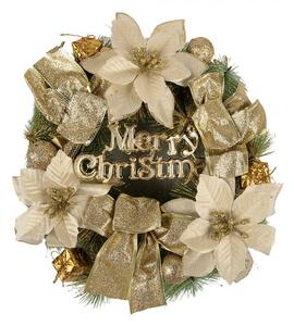 Zeleno-zlatý vianočný veniec s mašľami Merry Christmas - Ø 30*8 cm - Clayre & Eef