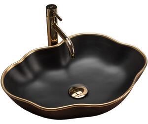 REA - Umývadlo na dosku Pearl Edge 51,5 x37x5 - čierna / zlatá