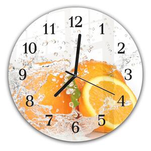 Nástenné hodiny okrúhle pr.30cm čerstvé ovocie pomaranč vo vode - plexi
