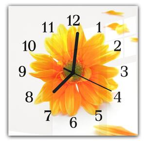 Nástenné hodiny 30x30cm kvet oranžovej chryzantémy a okvetné lístky - 50x70cm