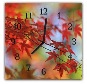 Nástenné hodiny 30x30cm japonský javor vetva a červené lístie - plexi