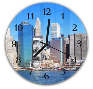Nástenné hodiny pr.30cm prístav a mrakodrapy mesto New York - plexi