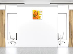 Nástenné hodiny 30x30cm ostro žltý kvet chryzantémy v detaile - plexi