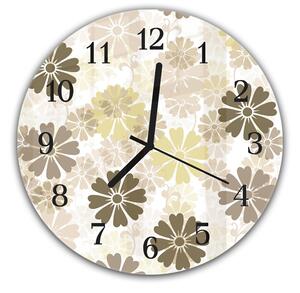 Nástenné hodiny okrúhle pr.30cm maľované hnedo béžové retro kvety - plexi