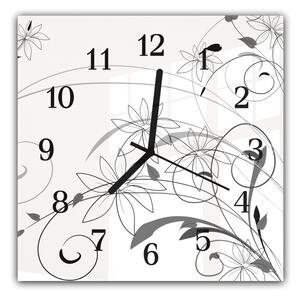 Nástenné hodiny 30x30cm abstraktné šedý kvet na bielom pozadí - plexi