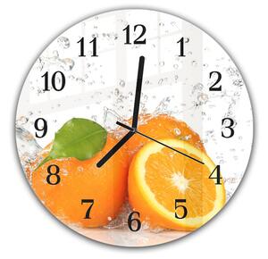 Nástenné hodiny okrúhle pr.30cm ovocie pomaranča vo vode - plexi