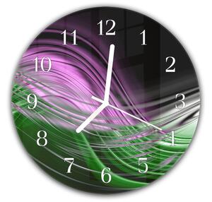 Nástenné hodiny okrúhle pr.30cm zeleno fialová vlna - plexi