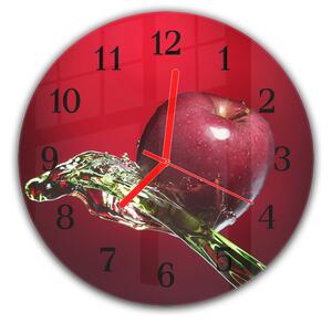 Nástenné hodiny okrúhle pr.30cm ovocie červené jablko vo vode - plexi
