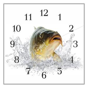 Nástenné hodiny 30x30cm kapor ryba vo vode - plexi