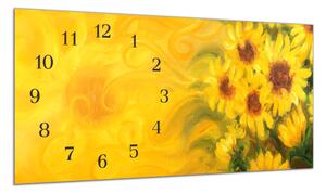 Nástenné hodiny 30x60cm maľované slnečnice - plexi
