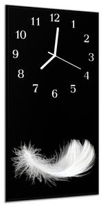 Nástenné hodiny 30x60cm biele perie na čierne pozadie - plexi