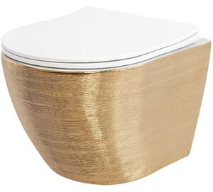 Rea – závesná WC misa Carlo Flat Brush - zlatá/biela