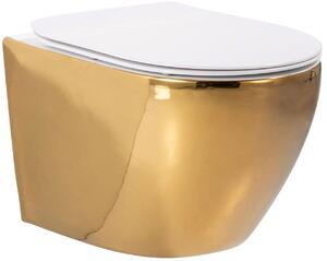 Rea – Závesná WC misa Carlo Flat Mini - zlatá/biela