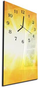 Nástenné hodiny 30x60cm žltá slnečná žiara - kalené sklo