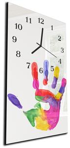 Nástenné hodiny 30x60cm veselá farebná ruka - plexi