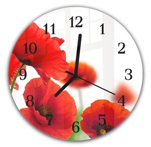 Nástenné hodiny okrúhle pr.30cm detail kvety červené vlčie maky - plexi