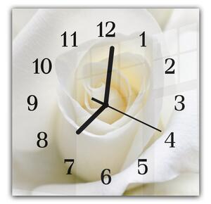 Nástenné hodiny 30x30cm detail kvetu ruže bielej farby - plexi