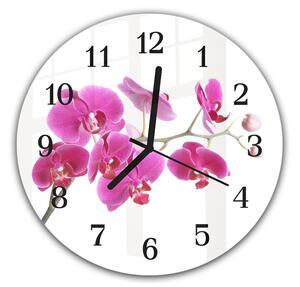 Nástenné hodiny okrúhle pr.30cm kvety fialové orchidey - plexi