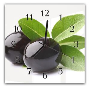 Nástenné hodiny 30x30cm ovocie čierne olivy na bielom podklade - plexi