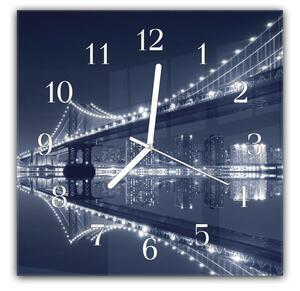 Nástenné hodiny 30x30cm most Manhattan v noci - plexi