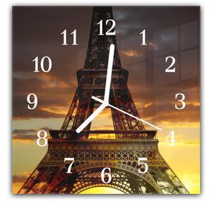Nástenné hodiny 30x30cm mesto Paríž detail Eiffel veža v západu slnka - plexi