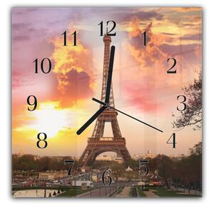 Nástenné hodiny 30x30cm mesto Paríž a Eiffelová veža - plexi