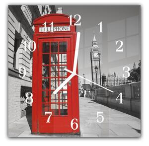 Nástenné hodiny 30x30cm telefónna búdka v Londýne a veža Big Ben - plexi