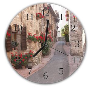 Nástenné hodiny okrúhle pr.30cm ulička v meste Assisi Taliansko - plexi