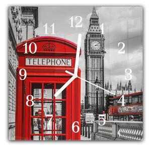 Nástenné hodiny 30x30cm Anglicko Londýn červená búdka a Big Ben - plexi