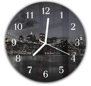 Nástenné hodiny okrúhle pr.30cm nočný Brooklynský most - plexi