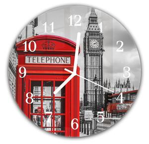 Nástenné hodiny okrúhle pr.30cm červená telefónna búdka v Londýne - plexi