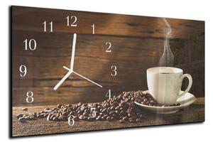 Nástenné hodiny káva a biely hrnček 30x60cm - plexi