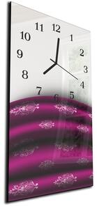 Nástenné hodiny 30x60cm tmavo ružová tkanina so vzorom - plexi