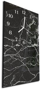 Nástenné hodiny 30x60cm abstrakt čierny mramor - kalené sklo
