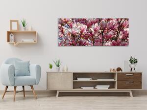Obraz sklenený ker a kvety ružovej magnólie - 30 x 60 cm