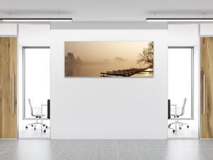 Obraz sklenený jazero v hmle - 50 x 100 cm