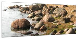 Obraz sklenený kamene pri brehu vody - 50 x 100 cm