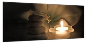 Obraz sklenený sviece kameň kvet - 30 x 40 cm