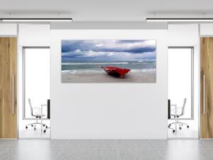 Obraz sklenený loďka pri mori - 30 x 40 cm