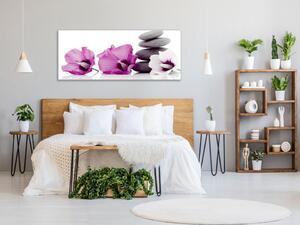 Obraz sklenený kvet fialový ibištek a šedý kameň - 50 x 70 cm