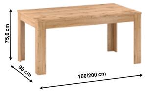 TEMPO Rozkladací jedálenský stôl, dub apalačský, 160-200x90 cm, PUSAN S
