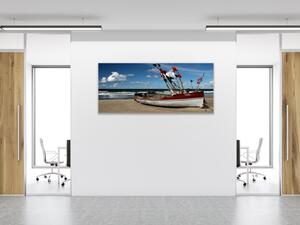 Obraz sklenený loď na pláži - 50 x 100 cm